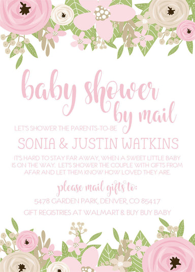 Girls Pink Floral Baby Shower By Mail Invitations