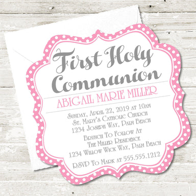 Girls Pink Holy Communion Invitations