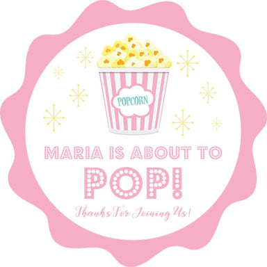 Girls Pink Popcorn Baby Shower Stickers