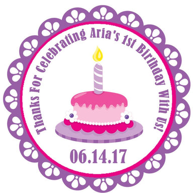 Girls Pink & Purple 1st Birthday Party Stickers