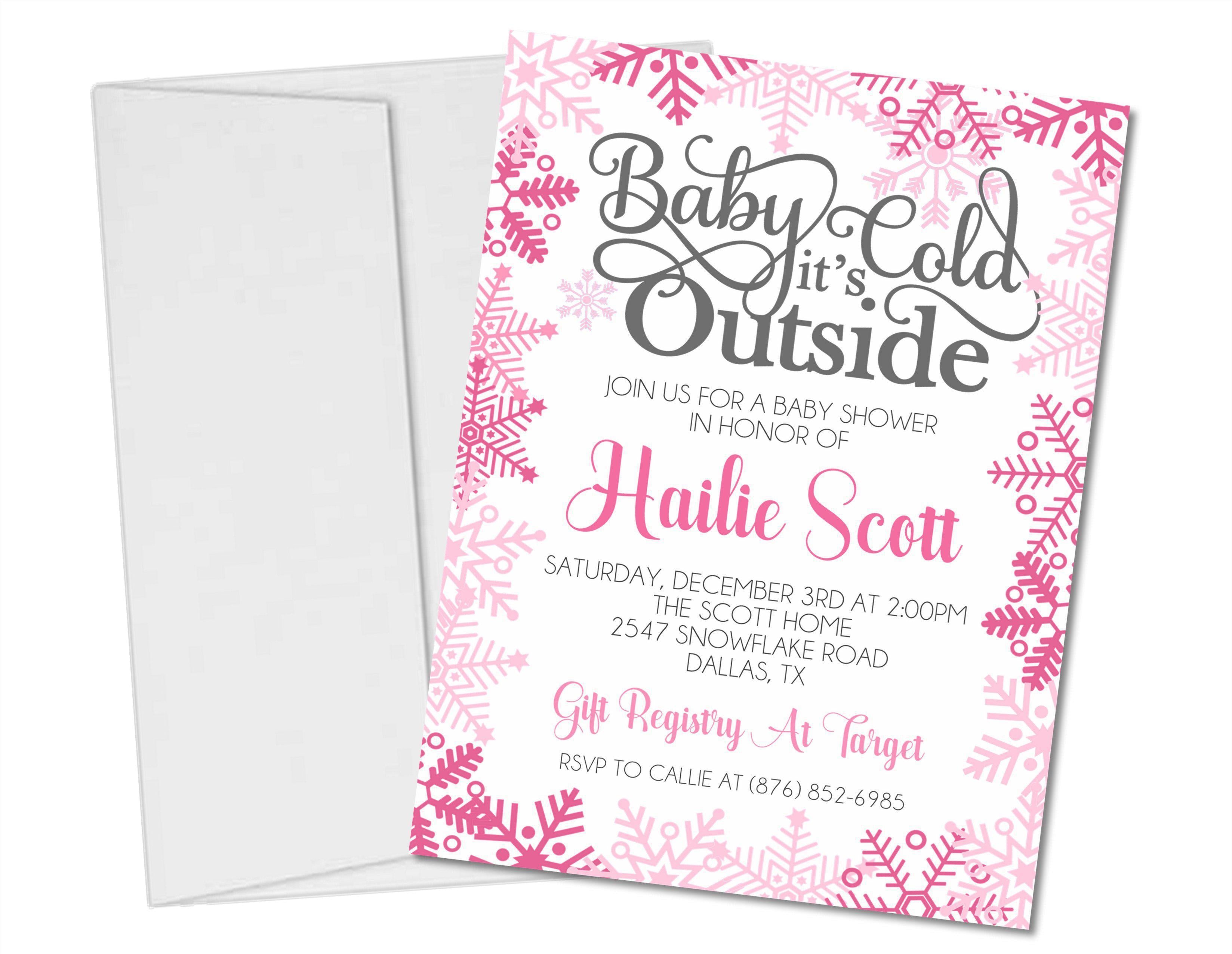 Girls Pink Winter Snowflake Baby Shower Invitations