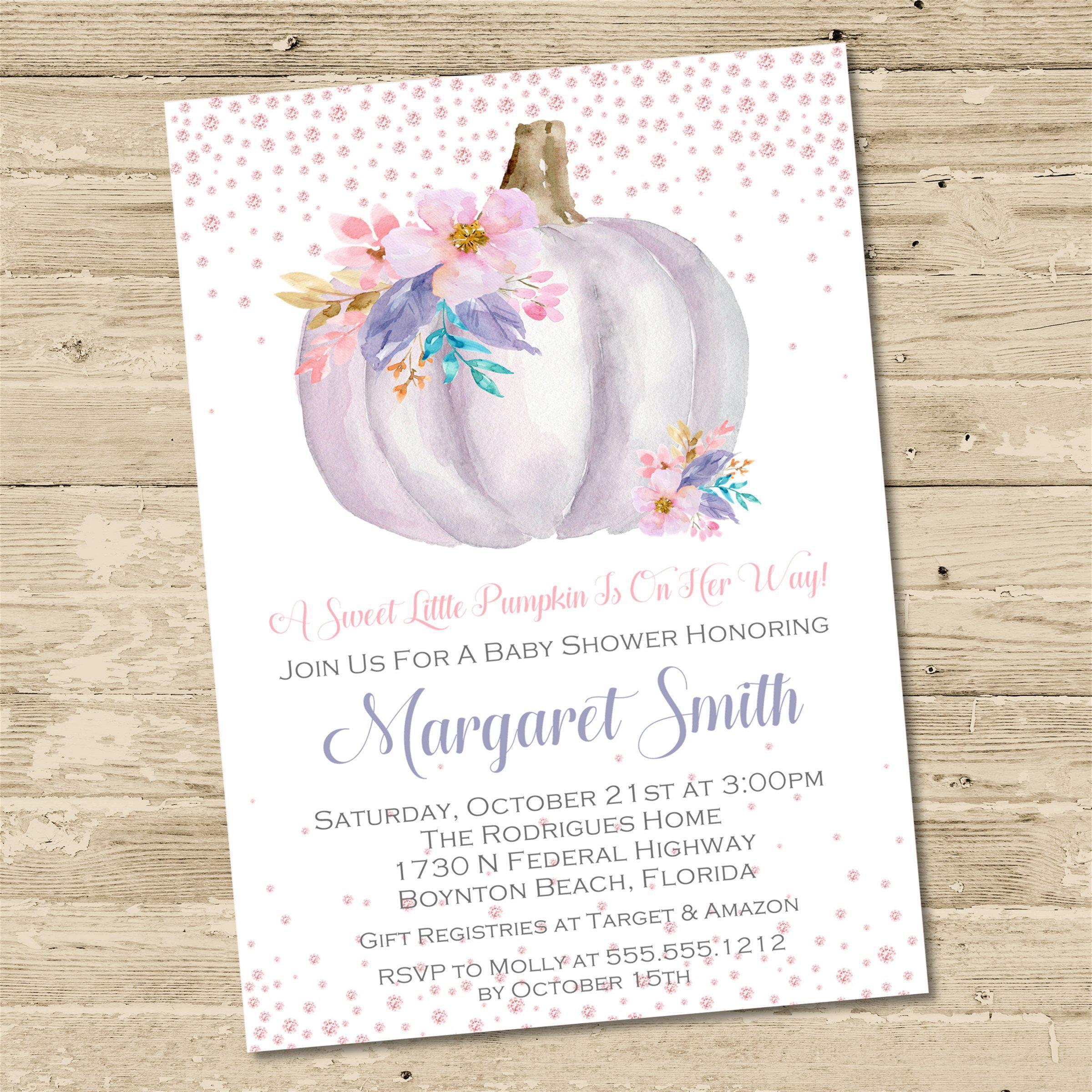 Girls Pumpkin Fall Baby Shower Invitations