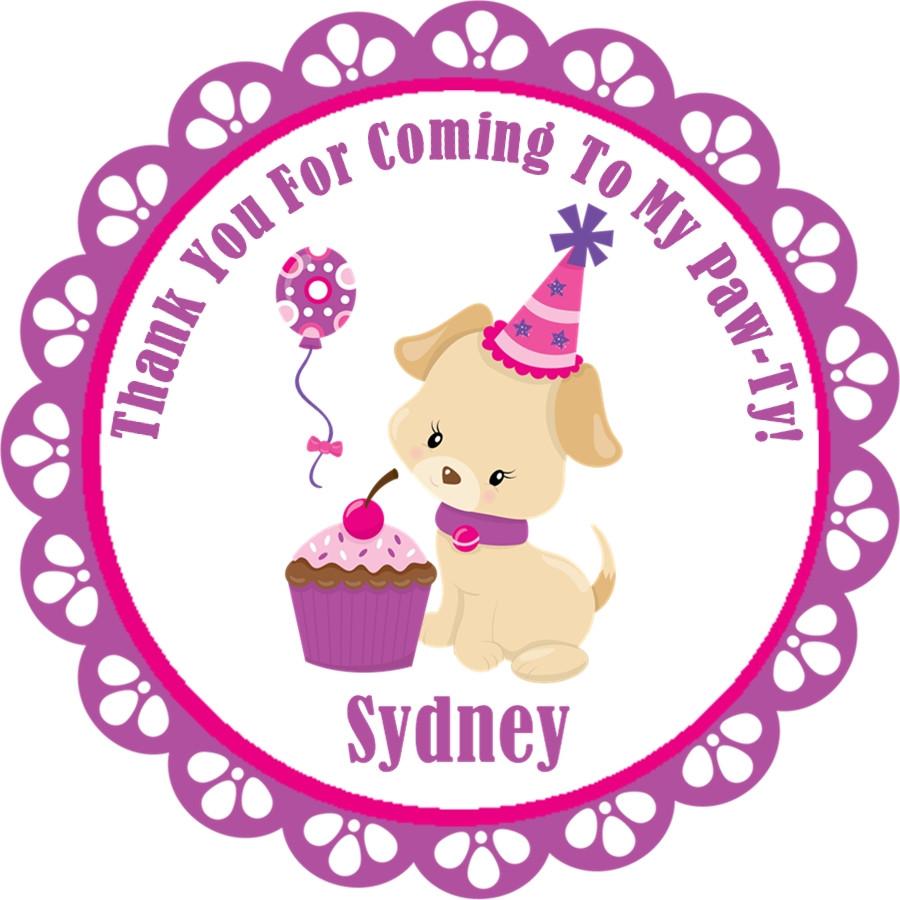 Girls Puppy Birthday Party Stickers