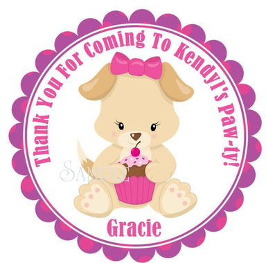 Girls Puppy Birthday Party Stickers