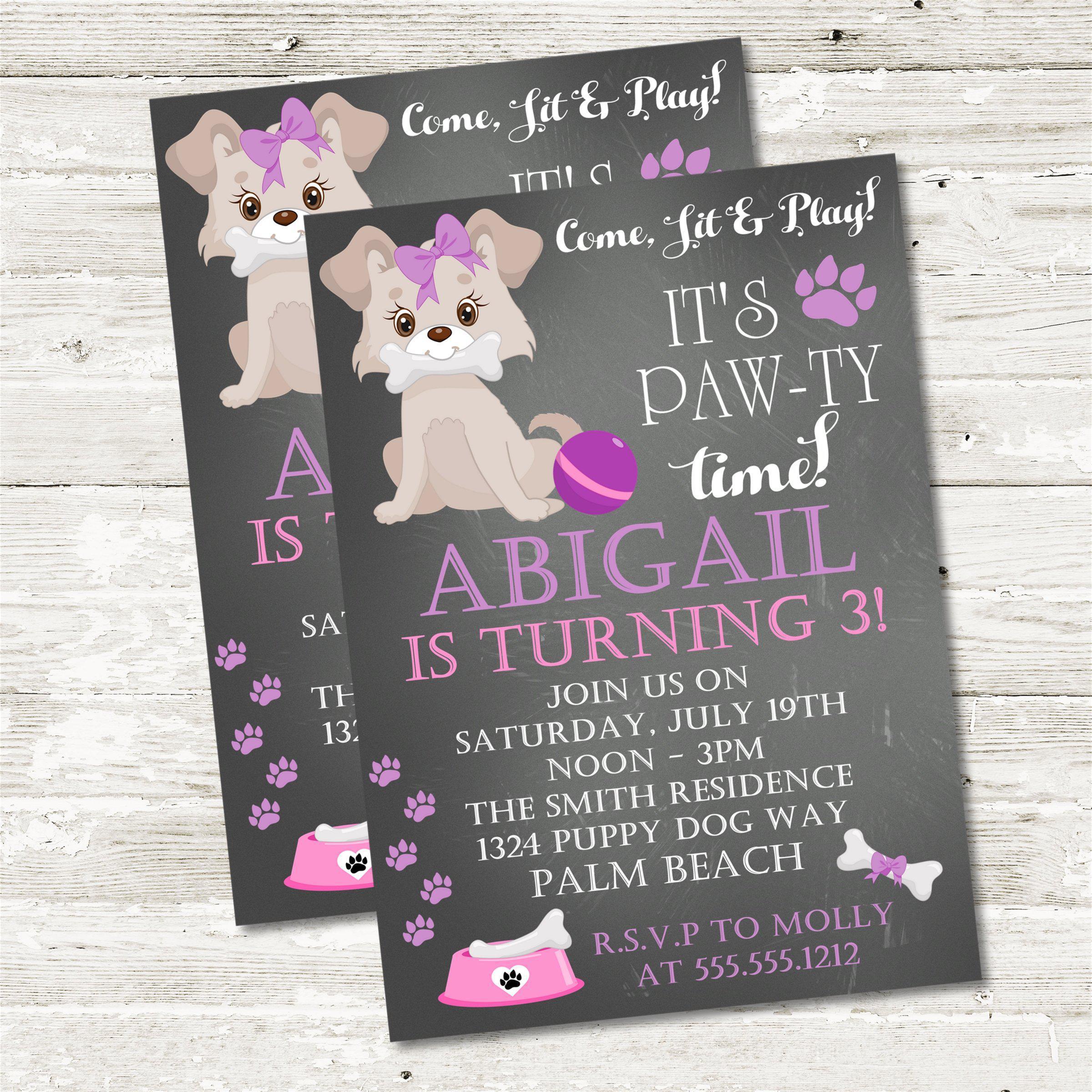 Girls Puppy Dog Birthday Party Invitations