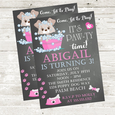 Girls Puppy Dog Birthday Party Invitations