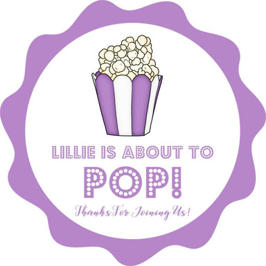 Girls Purple Popcorn Baby Shower Stickers