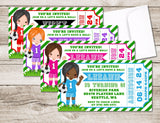 Girls Soccer Birthday Party Ticket Invitations