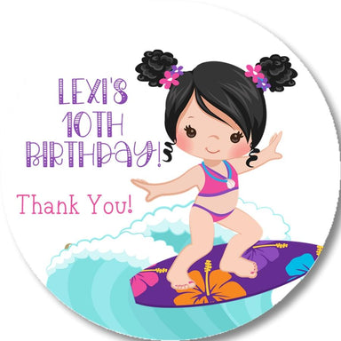 Girls Surfing Birthday Party Stickers