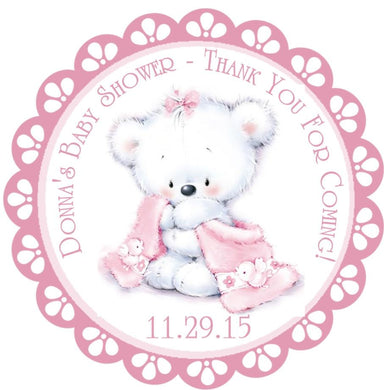 Girls Teddy Bear Baby Shower Stickers