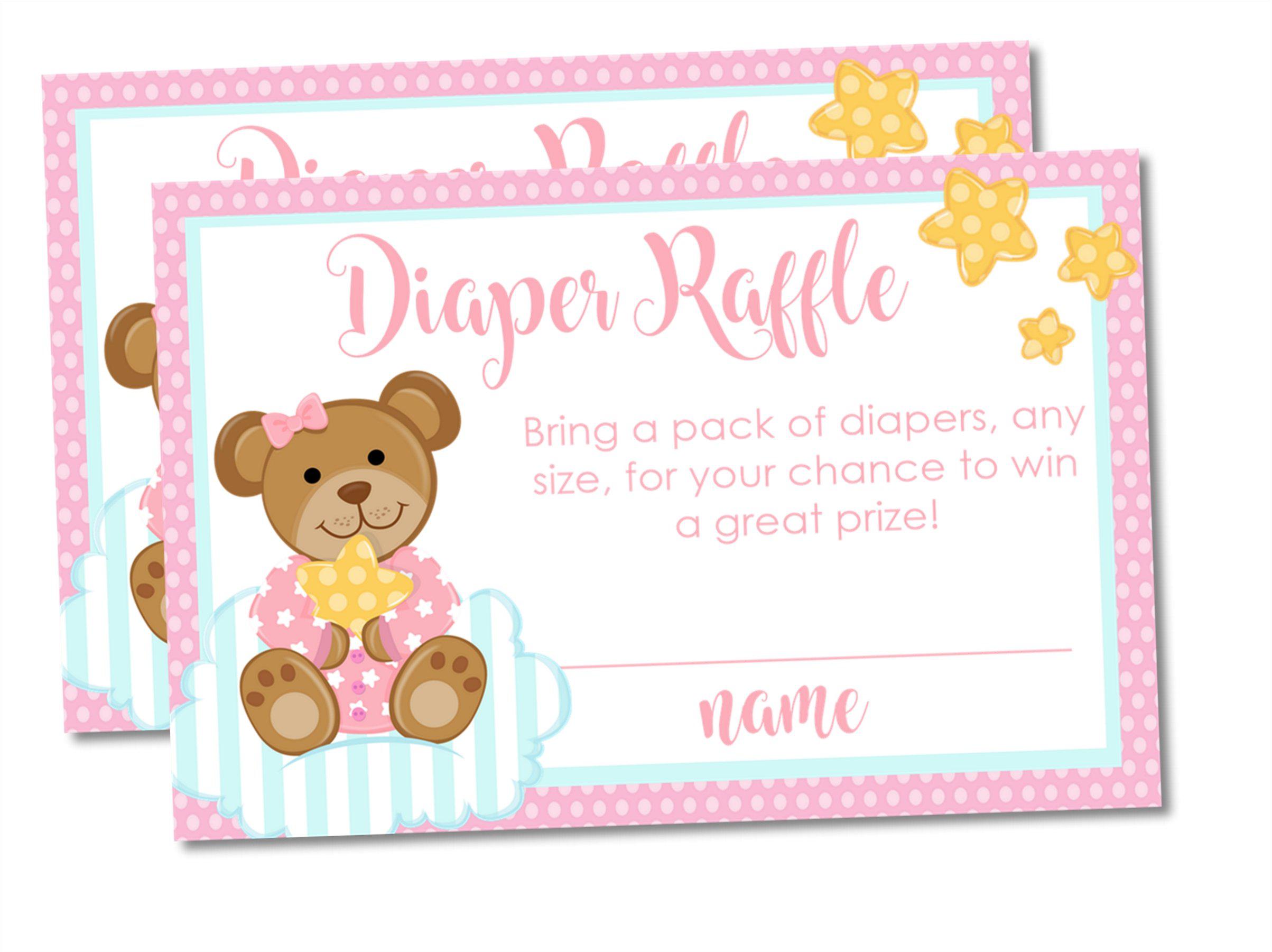 Girls Teddy Bear Diaper Raffle Tickets