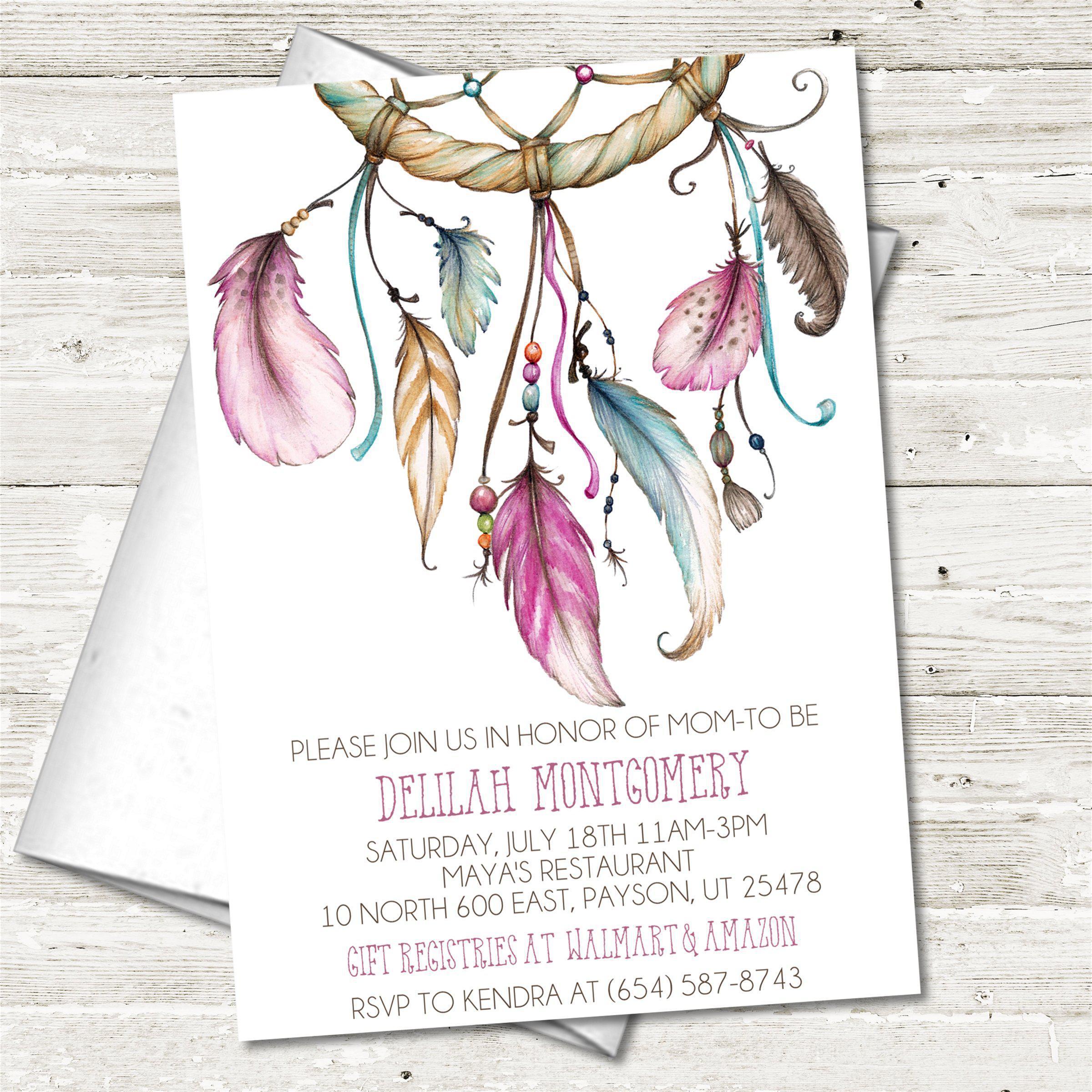 Girls Tribal Dreamcatcher Baby Shower Invitations