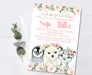 Girls Winter Arctic Animals Baby Shower Invitations