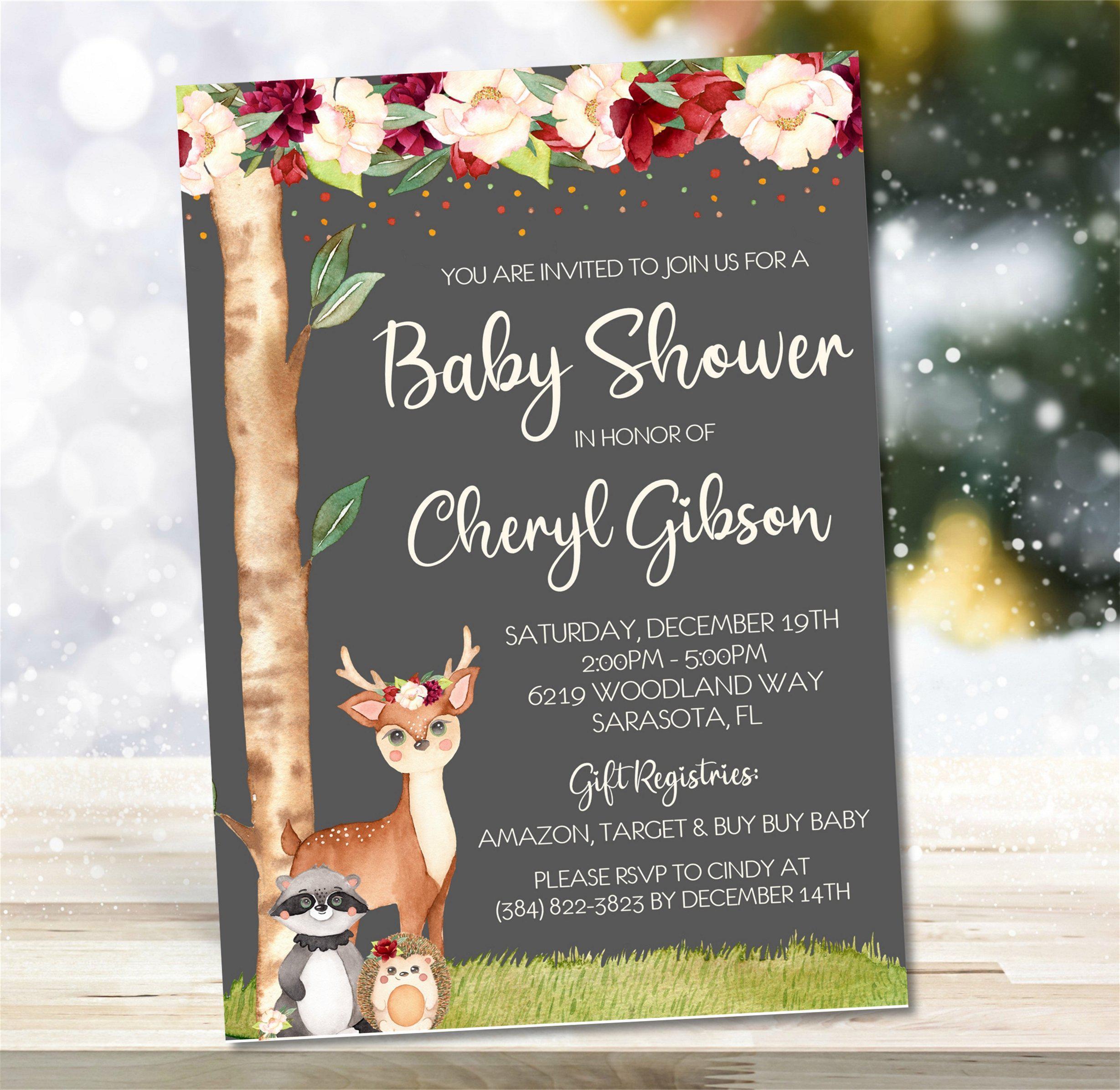 Girls Woodland Animals Baby Shower Invitations