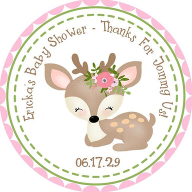 Girls Woodland Deer Baby Shower Stickers