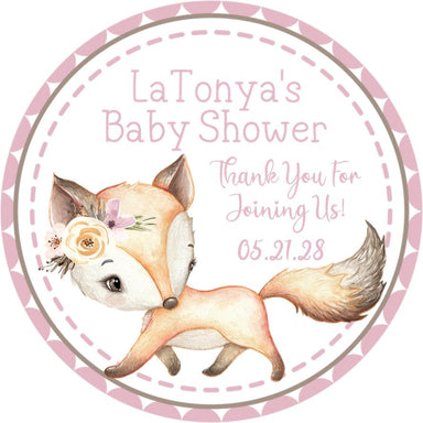 Girls Woodland Fox Baby Shower Stickers