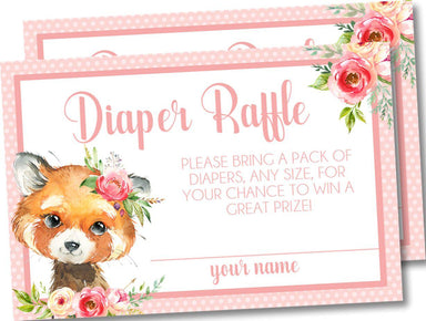 Girls Woodland Fox Diaper Raffle Tickets