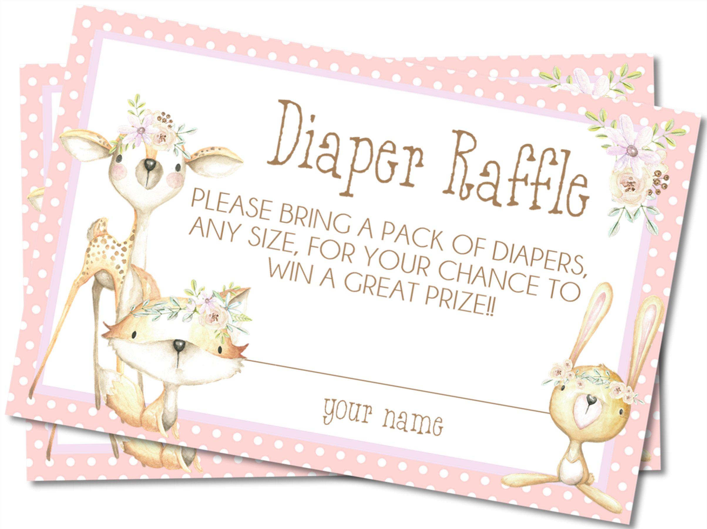 Girls Woodlands Animals Diaper Raffle Tickets