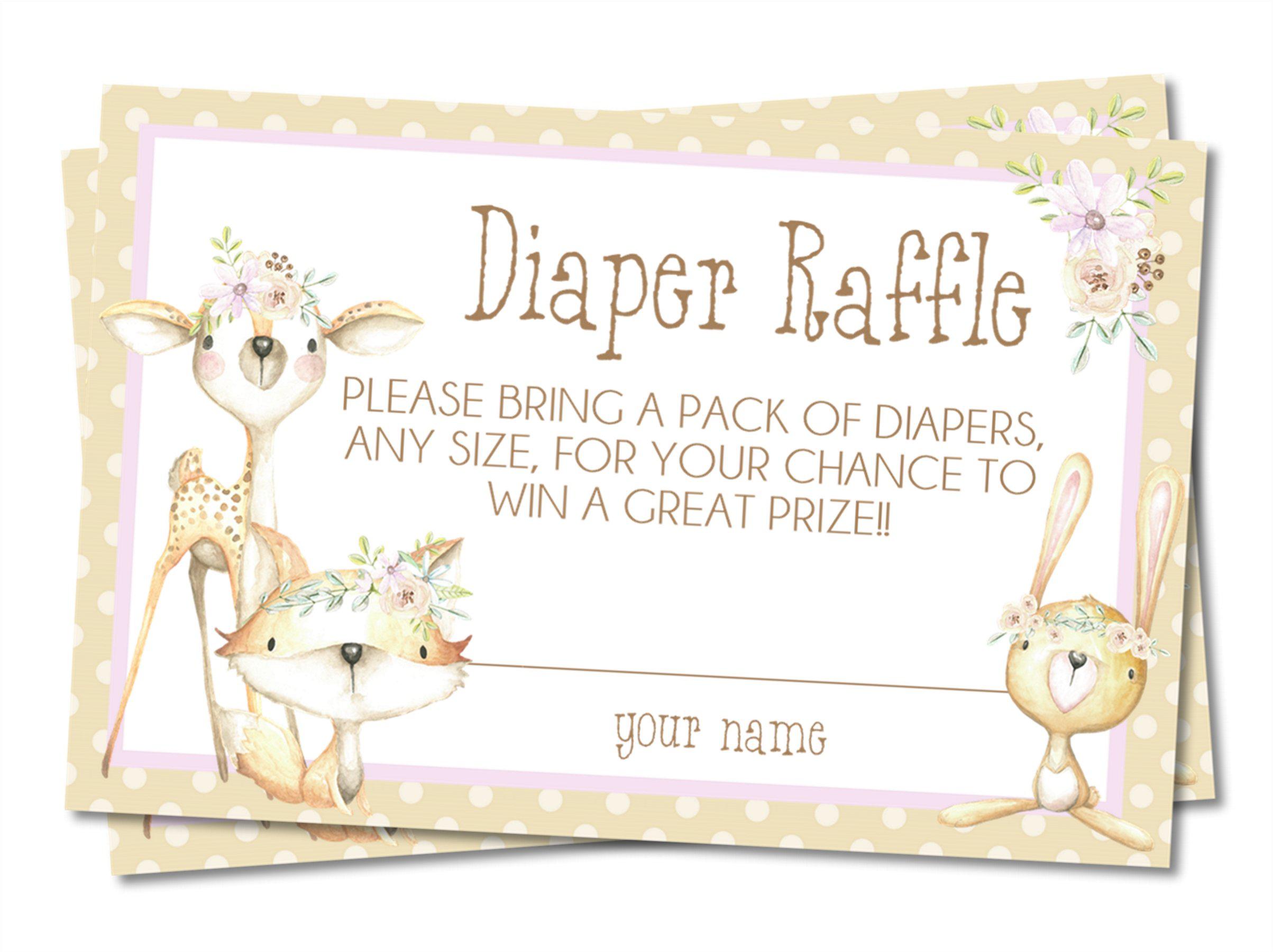 Girls Woodlands Animals Diaper Raffle Tickets