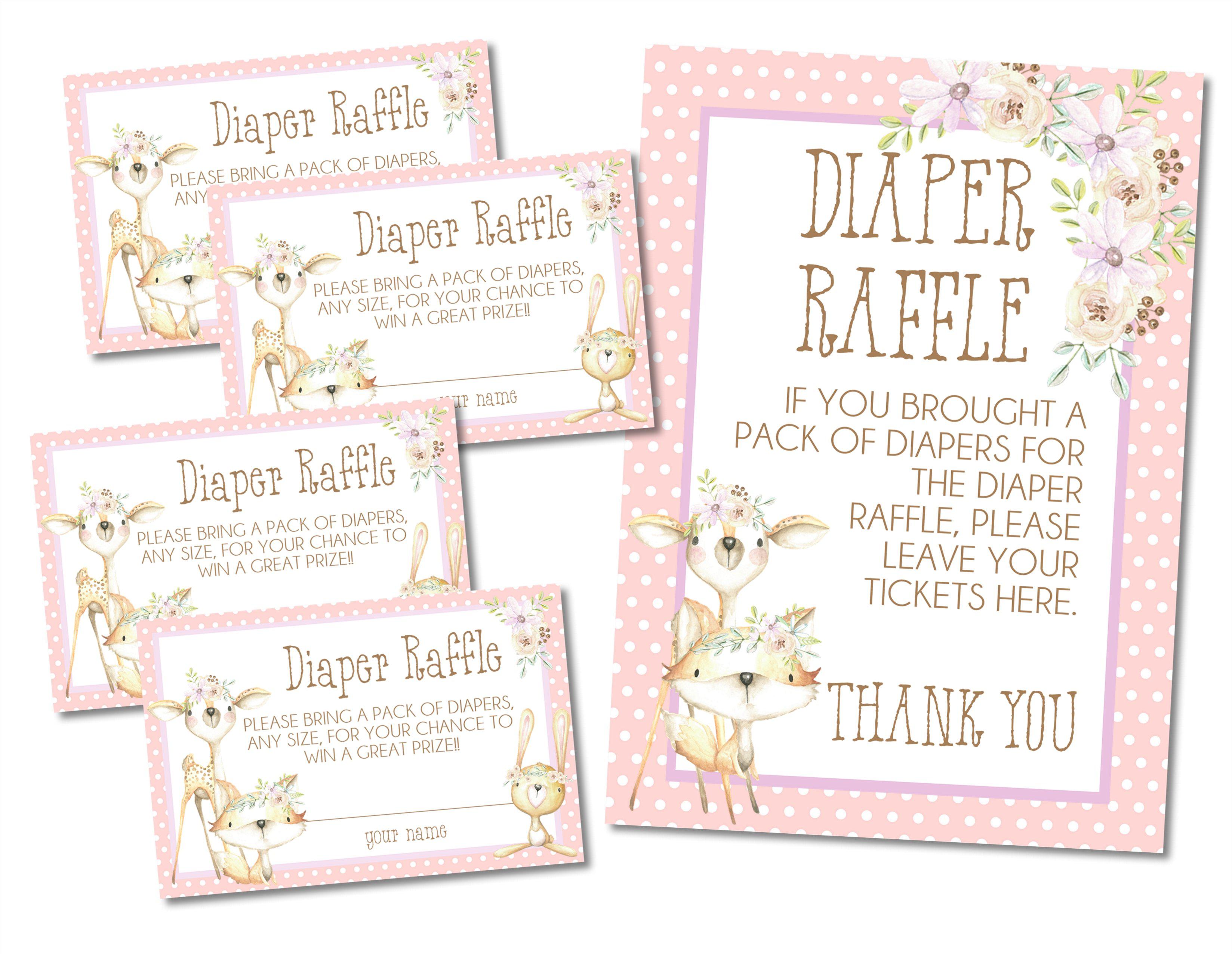 Girls Woodlands Animals Diaper Raffle Tickets