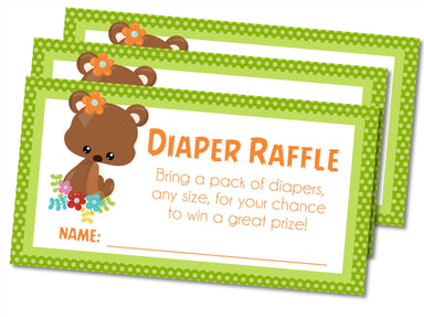 Girls Woodlands Bear Diaper Raffle Tickets