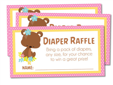 Girls Woodlands Bear Diaper Raffle Tickets