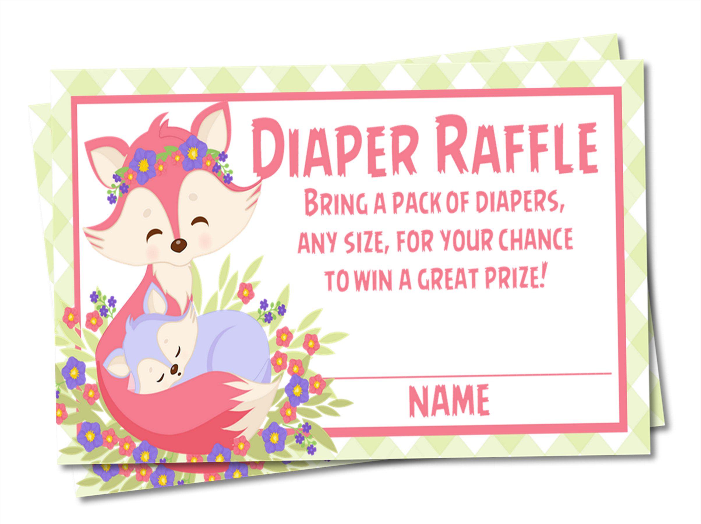 Girls Woodlands Fox Diaper Raffle Tickets