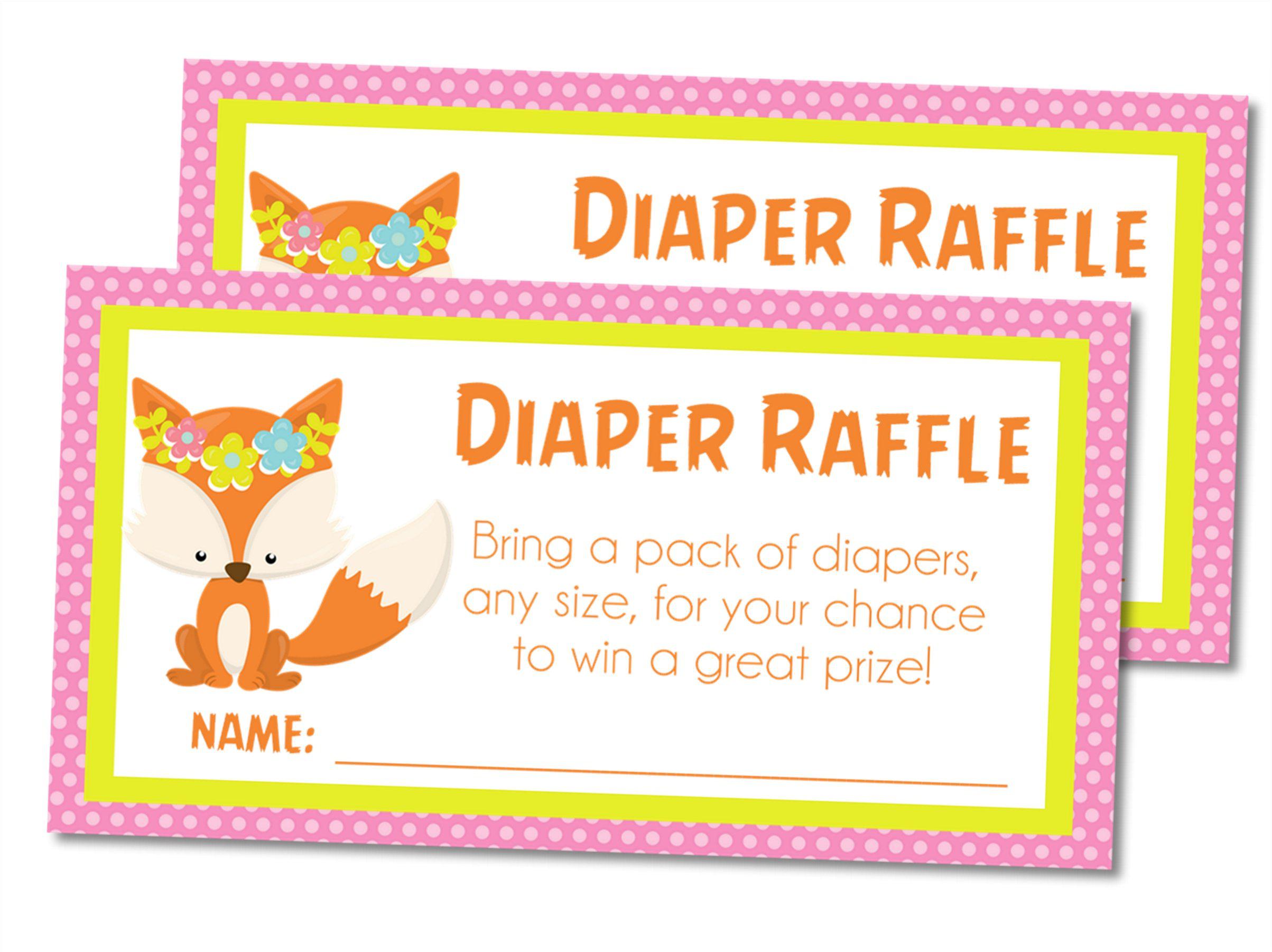 Girls Woodlands Fox Diaper Raffle Tickets