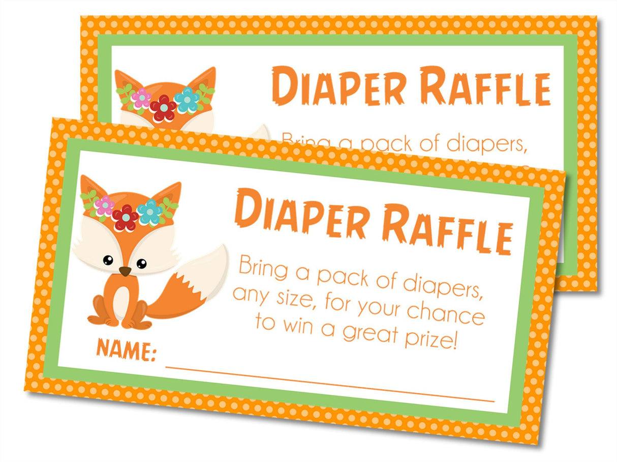 Girls Woodlands Fox Diaper Raffle Tickets