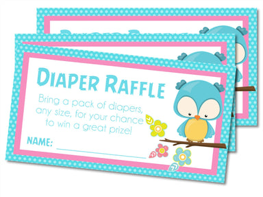 Girls Woodlands Owl Diaper Raffle Tickets