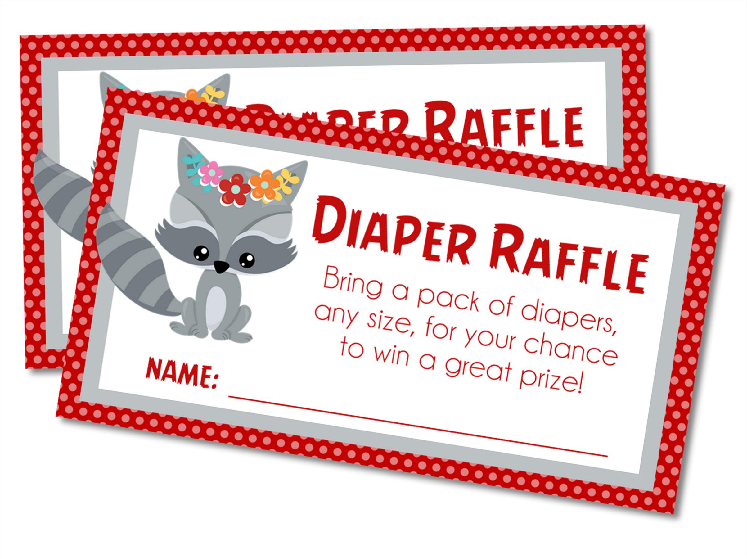 Girls Woodlands Raccoon Diaper Raffle Tickets