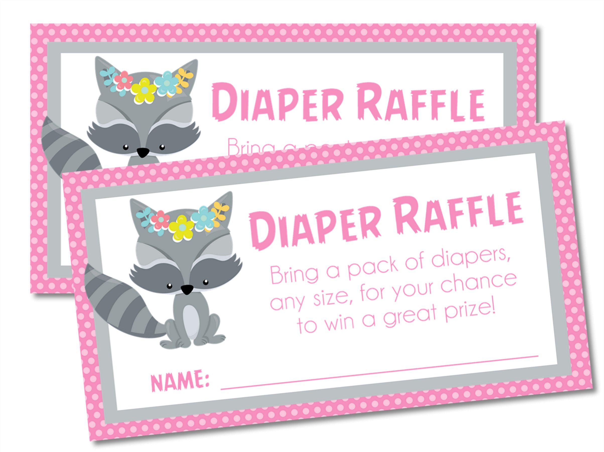 Girls Woodlands Raccoon Diaper Raffle Tickets