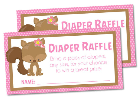 Girls Woodlands Squirrel Diaper Raffle Tickets