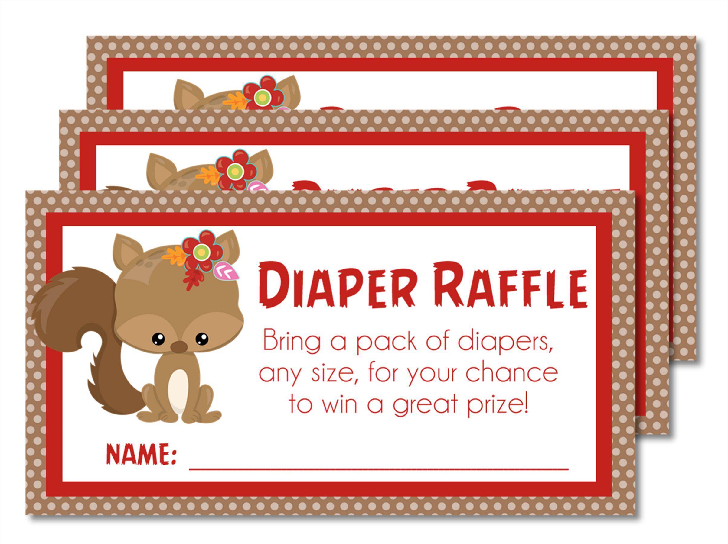 Girls Woodlands Squirrel Diaper Raffle Tickets