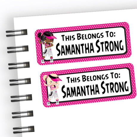 Girls hip hop back to school supply name labels with bold lettering and bright colors