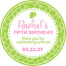 Girls pink tropical leaf birthday sticker with personalized name