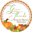 Give thanks pumpkin Thanksgiving sticker with fall leaves