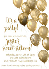 Gold Balloon Sweet 16 Party Invitations