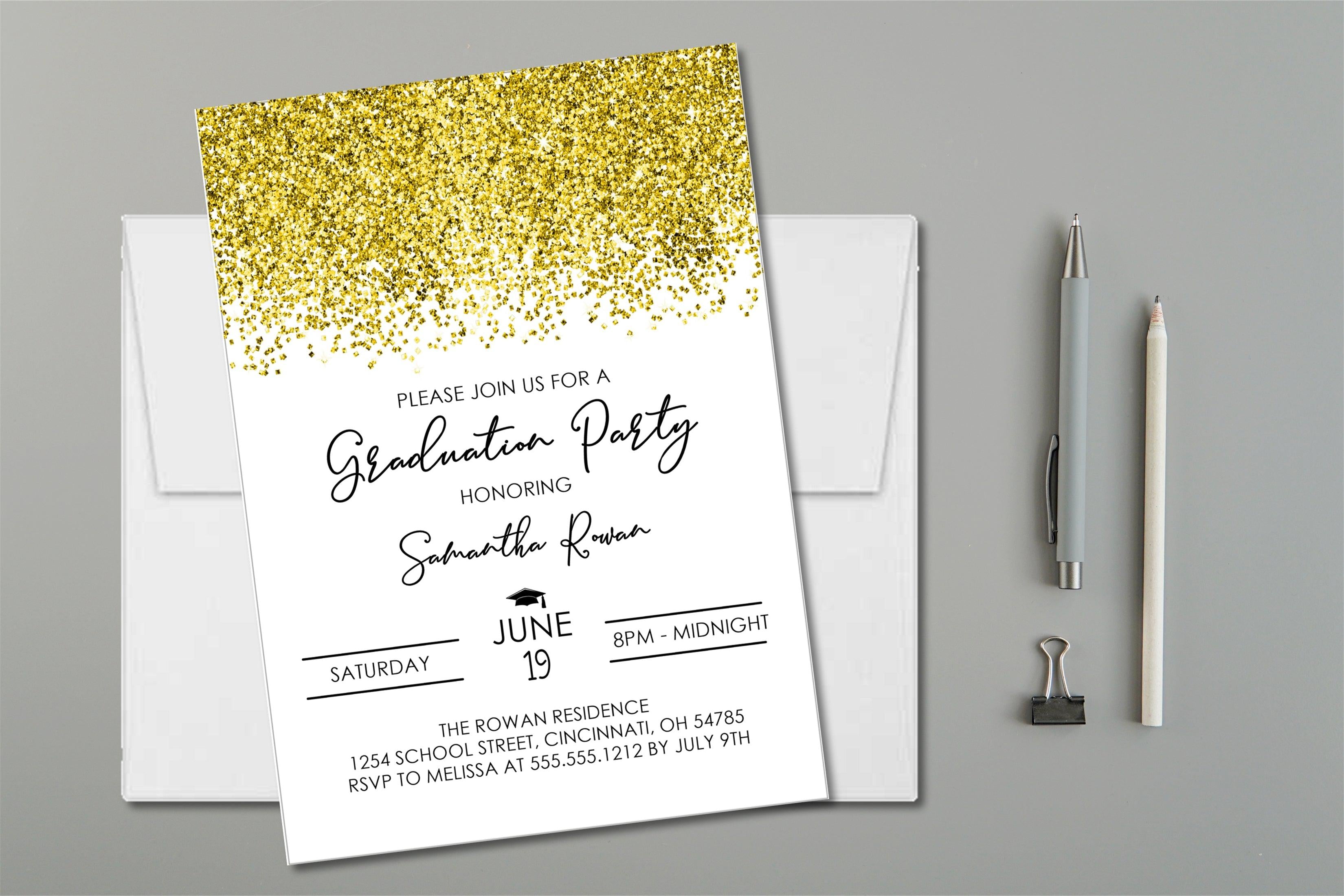 Gold Graduation Party Invitations