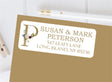 Gold initial floral personalized address label on envelope