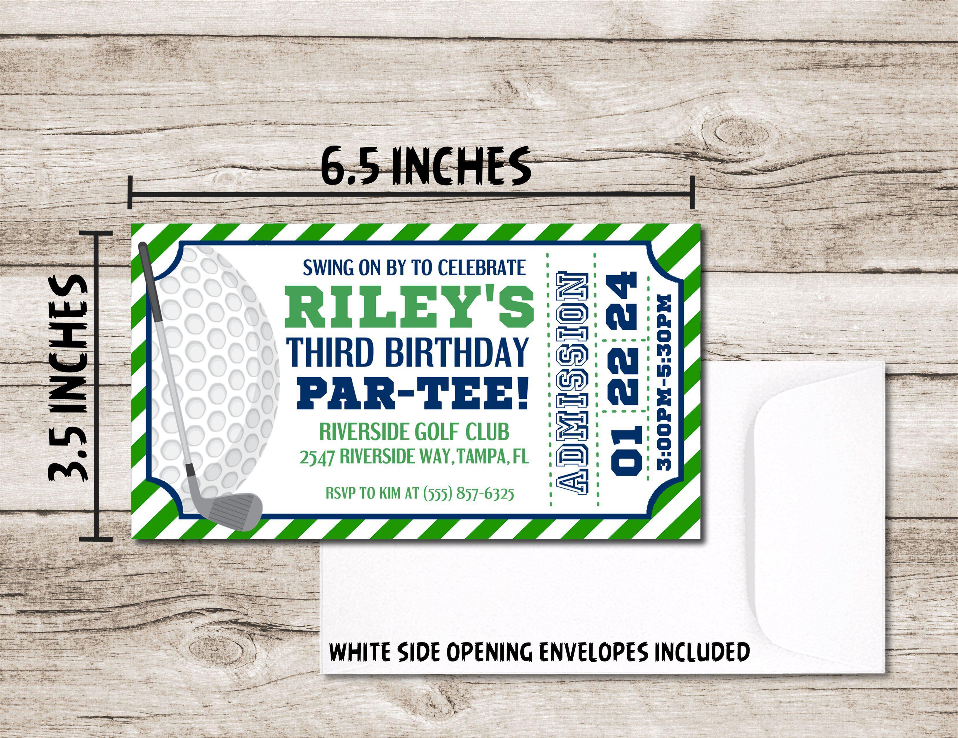 Golf Birthday Party Ticket Invitations