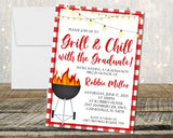 Graduation BBQ invitation with string lights and red picnic style border
