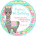 Gray llama birthday sticker with pastel tribal background