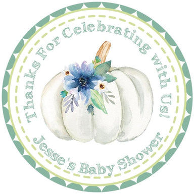 Green Fall Pumpkin Baby Shower Stickers