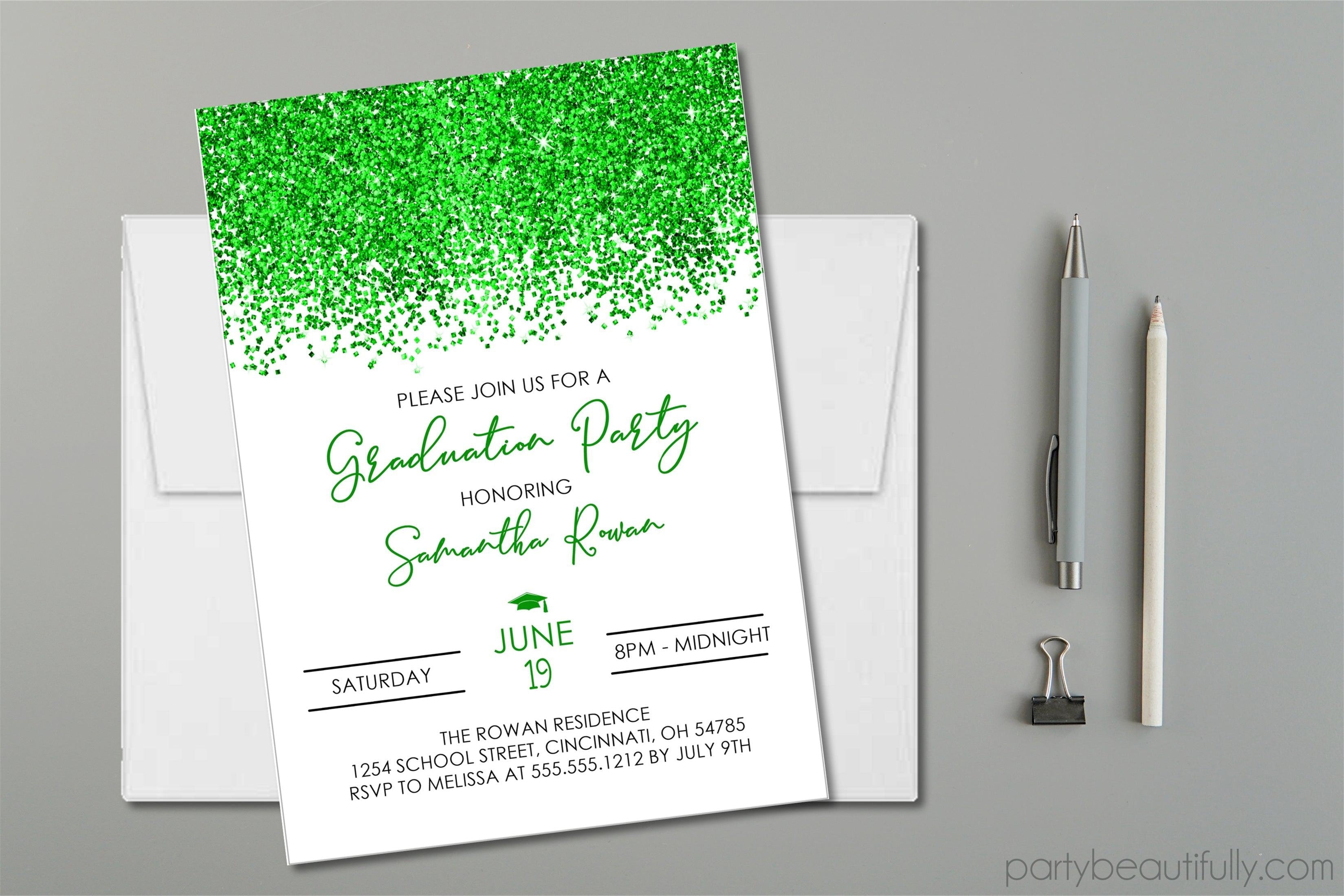 Green Graduation Party Invitations