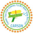 Green and yellow water gun birthday party sticker