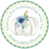 Green watercolor pumpkin baby shower sticker with floral accent