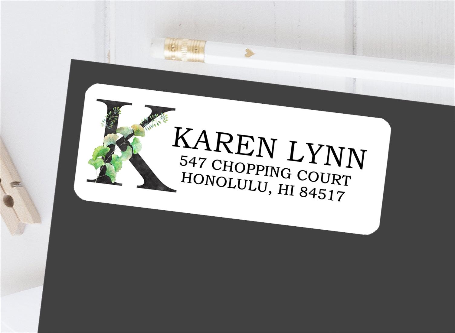 Greenery Initial Monogram Address Labels