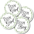 Greenery gender reveal stickers with eucalyptus wreath design