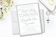 Grey And White First Communion Invitations